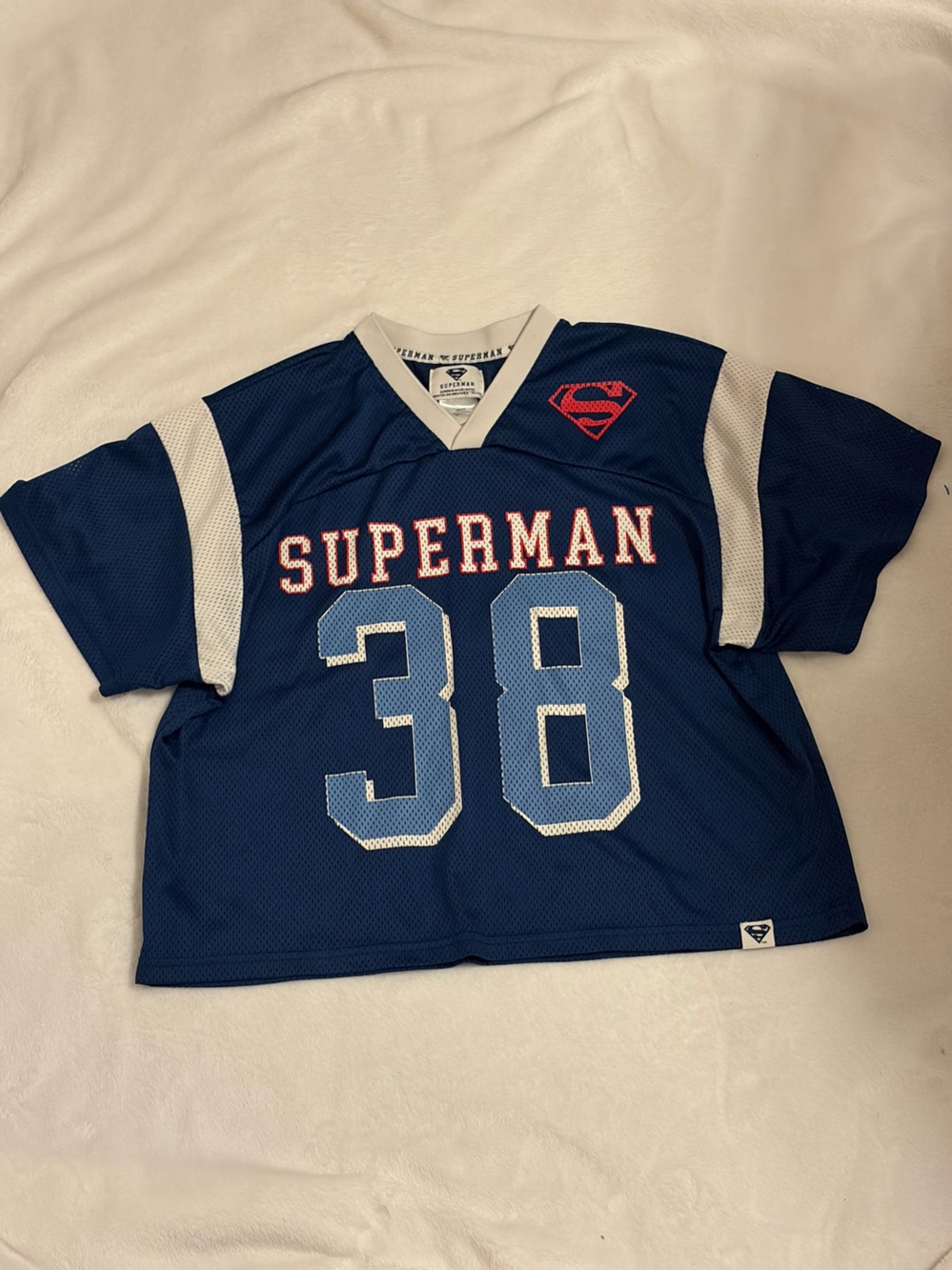 DC Kids Navy Blue Superman Jersey Top with White Accents and Red Logo